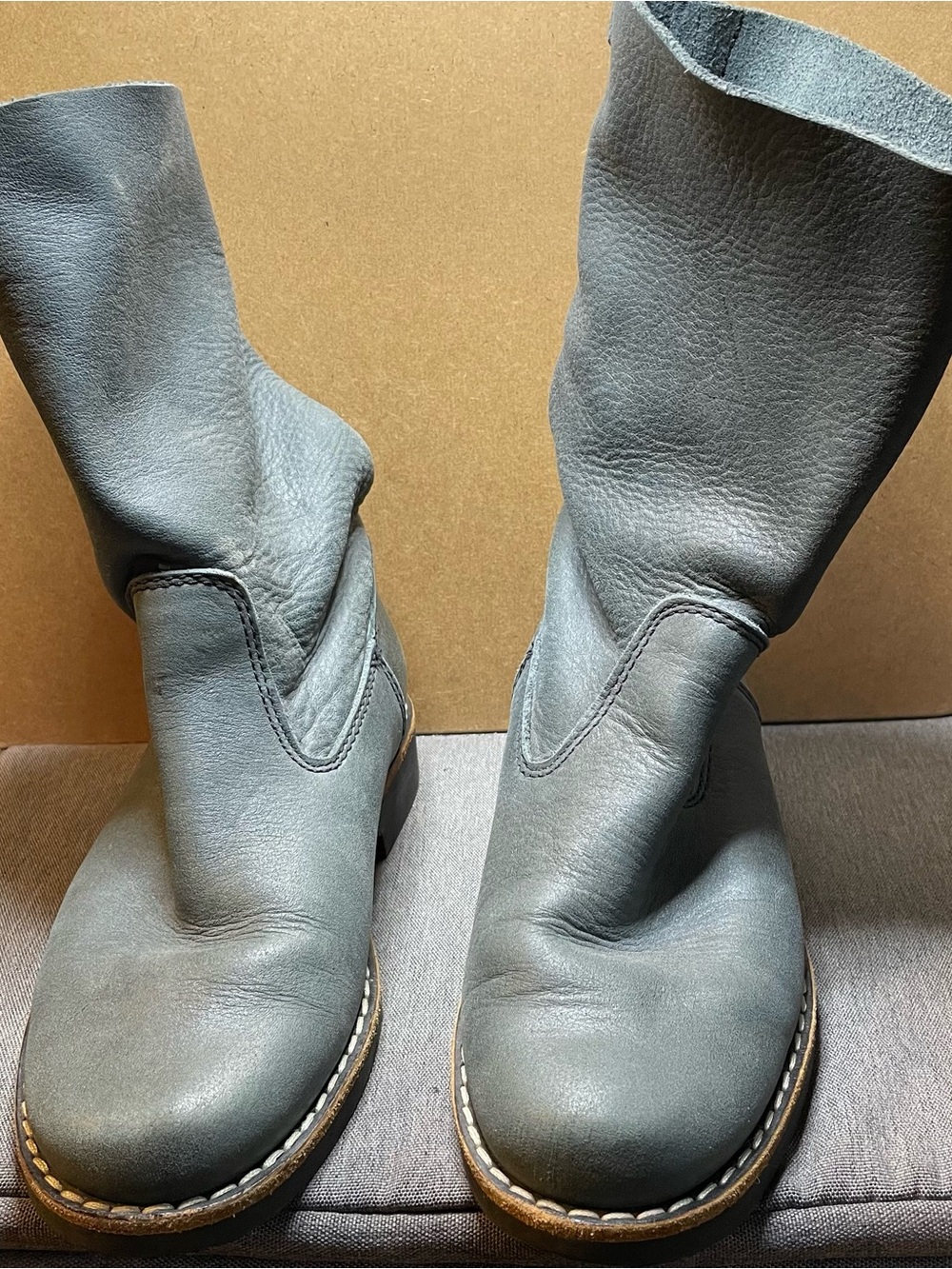 Roots Gray Leather Mid-Calf Ankle Boots